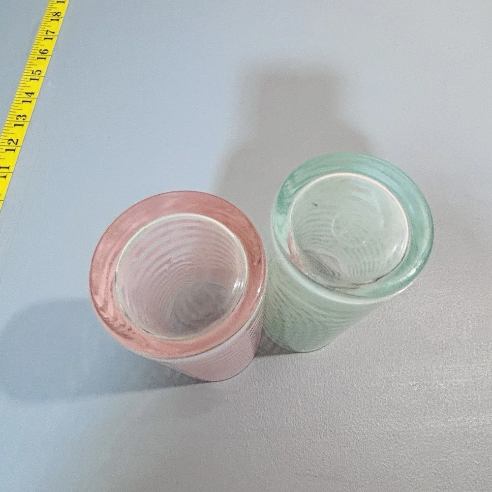 2 Libbey Vintage Mid Century Modern Retro Teal Pink Striped Highball Bar Glasses